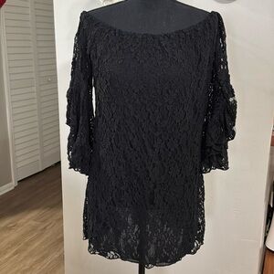 Elan Dress Small Black Lace Off shoulder Dolman Batwing Bell Sleeve Lined